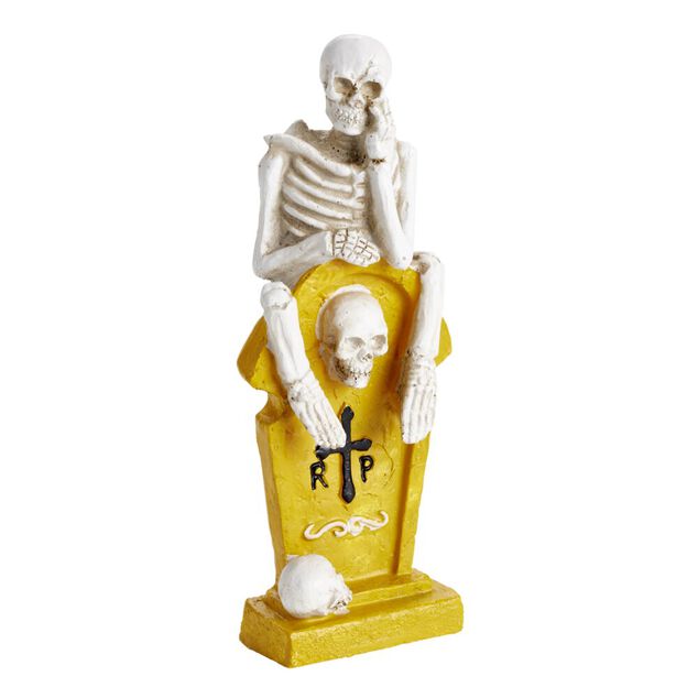 D&eacute;coration &agrave; poser Halloween squelette sur tombe H21,5cm (2 mod&egrave;les)
