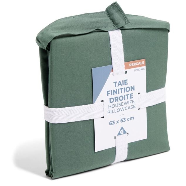 Taie d'oreiller 63x63cm 100% coton percale finition droite vert