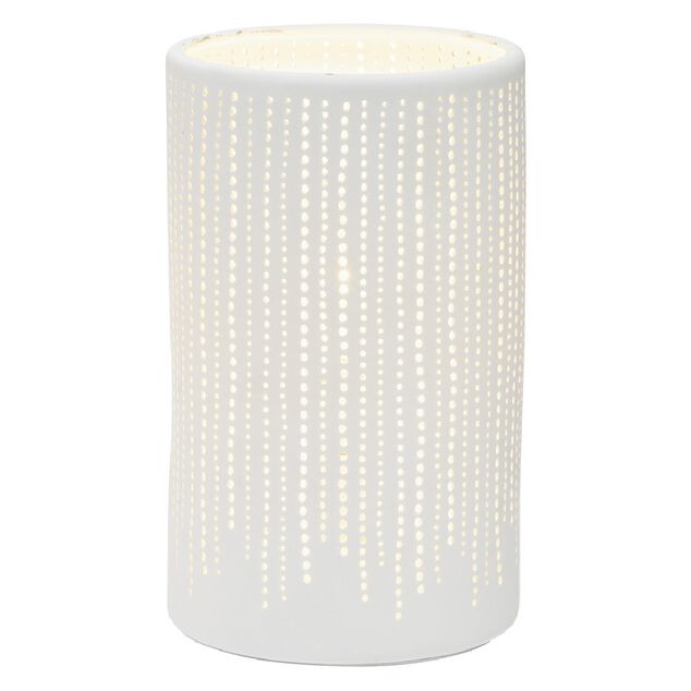 Lampe forme tube ajour&eacute; c&eacute;ramique blanc