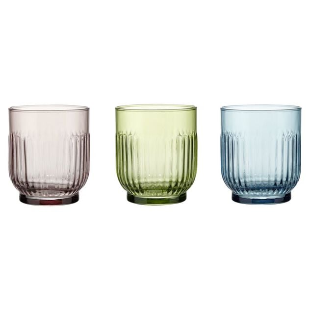 Verre bas x3 Tokyo en verre color&eacute; stri&eacute; &Oslash;9xH8cm