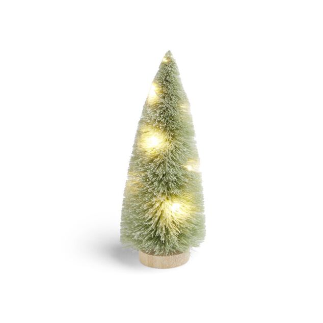 D&eacute;coration sapin vert lumineux LED blanc chaud H16cm &agrave; piles