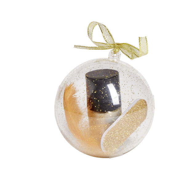 Boule de No&euml;l transparente &Oslash;8cm avec lime et vernis &agrave; ongles dor&eacute;