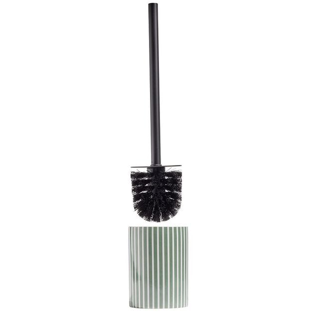 Brosse WC socle rond grès rayure verticale vert et blanc Ø9,2xH36cm