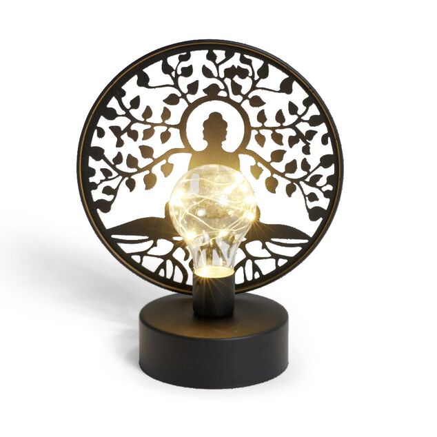 Lanterne LED Bouddha m&eacute;tal noir 18x10xH21,5cm