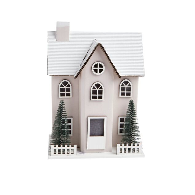 Chalet de No&euml;l lumineux H20,5cm - 2 coloris rouge ou blanc
