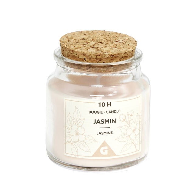 Bougie dans verre et bouchon liège Ø6xH6,5cm (4 modèles)