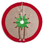 Tour de sapin d&eacute;cor rouge et vert pieds de lutin &Oslash;90cm