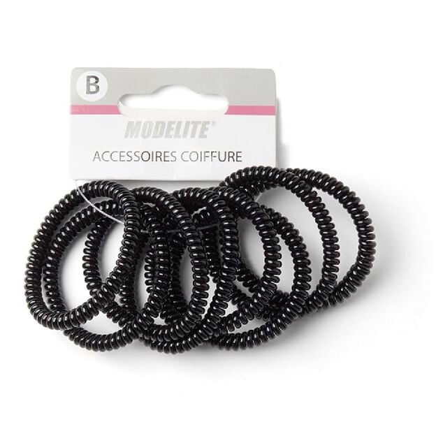 Lot de 8 &eacute;lastiques &agrave; cheveux spirale caoutchouc noir