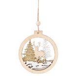 Suspension de Paysage de No&euml;l dans cercle en bois