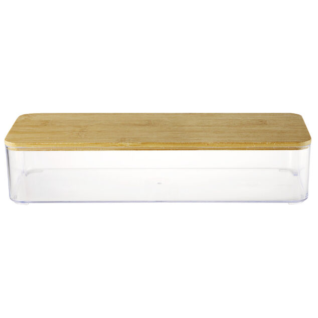 Boîte de rangement x3 plastique transparent couvercle bambou