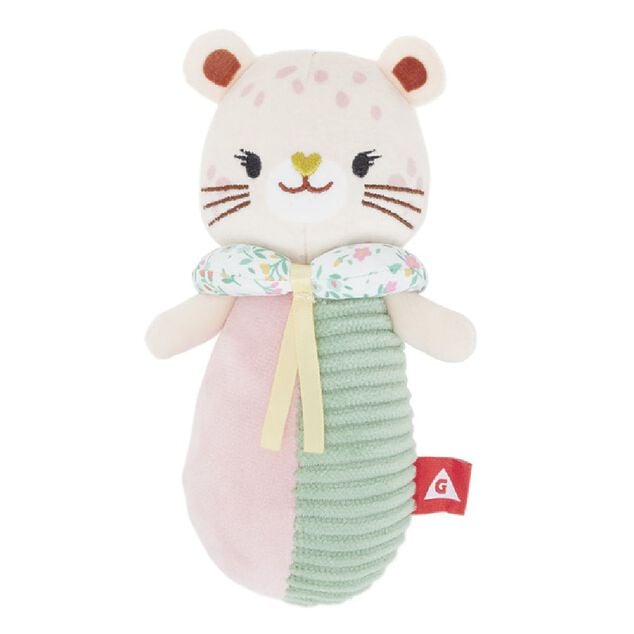 Hochet gu&eacute;pard en peluche rose