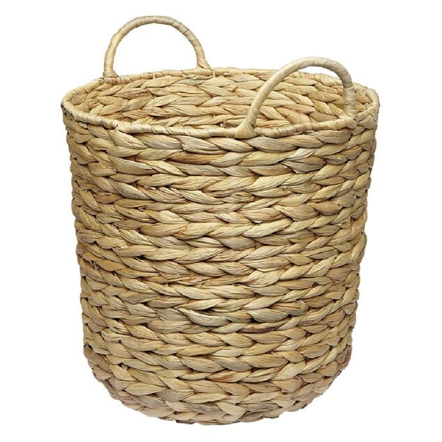 Corbeille avec anses en jacinthe tress&eacute;e H30 cm