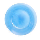 Assiette creuse verre bleu transparent liseré blanc Ø23cm