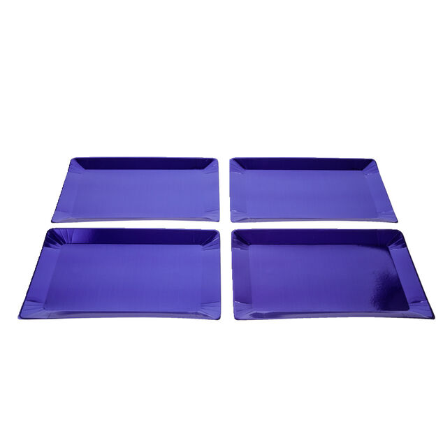 Plateaux de pr&eacute;sentation rectangulaire x4 carton m&eacute;tallis&eacute; bleu 28x38cm