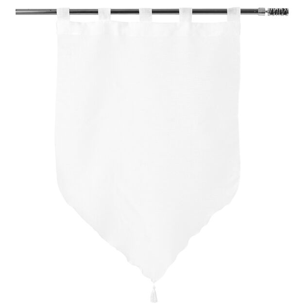 Vitrage passe tringle voile uni blanc pointe pompon 60x90cm x2