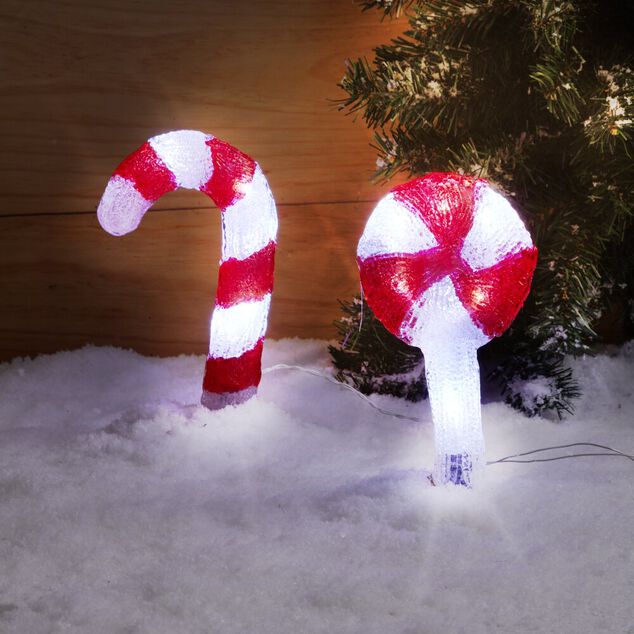 Décoration Noël sucre d'orge à planter LED H27cm