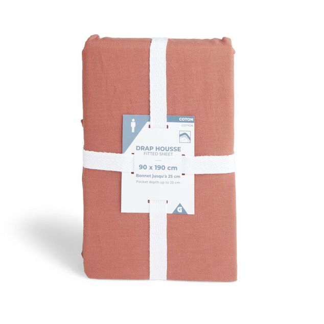 Drap housse 90x190cm 100% coton rouge brique