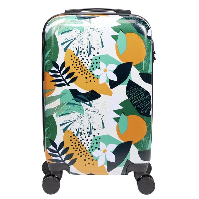Valise cabine 39L trolley plastique ABS motif tropical avec cadenas 35x23xH57cm