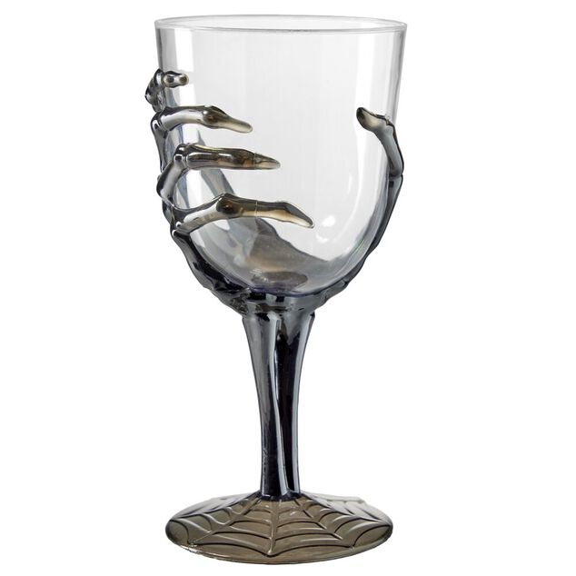 Verre &agrave; pied Halloween main squelette H18cm (2 mod&egrave;les noir ou violet)