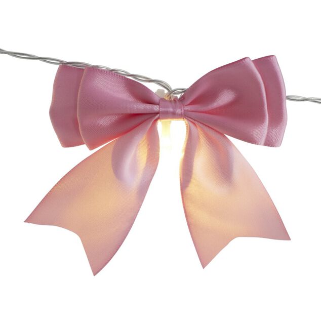 Guirlande de No&euml;l LED noeud tissu rose L175cm