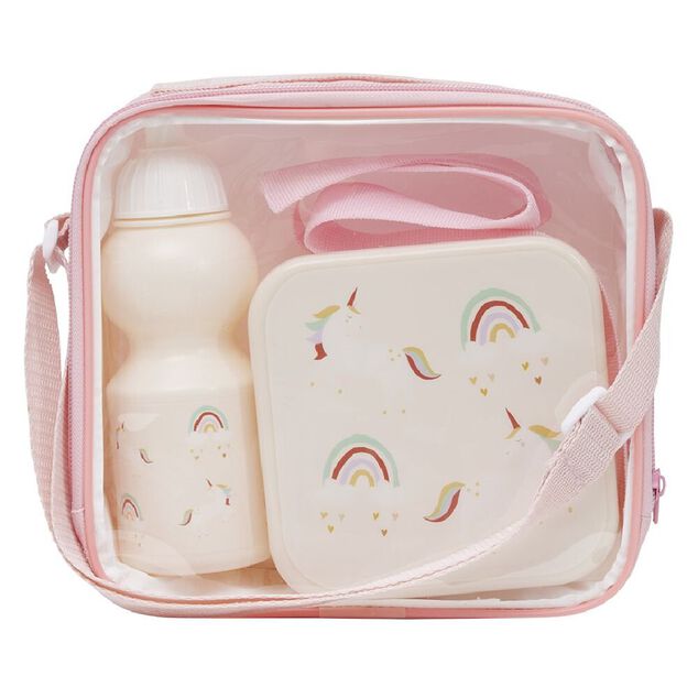 Set d&eacute;jeuner Enfant lunchbox avec bouteille et sac de transport