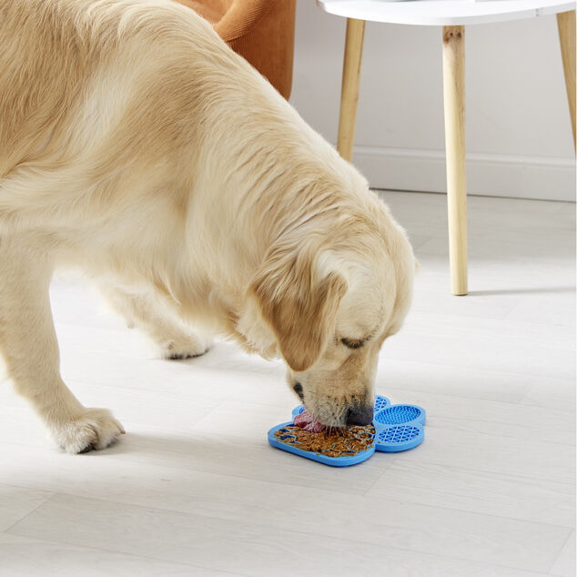 Tapis de l&eacute;chage pour animaux forme patte de chien silicone bleu 18x18cm