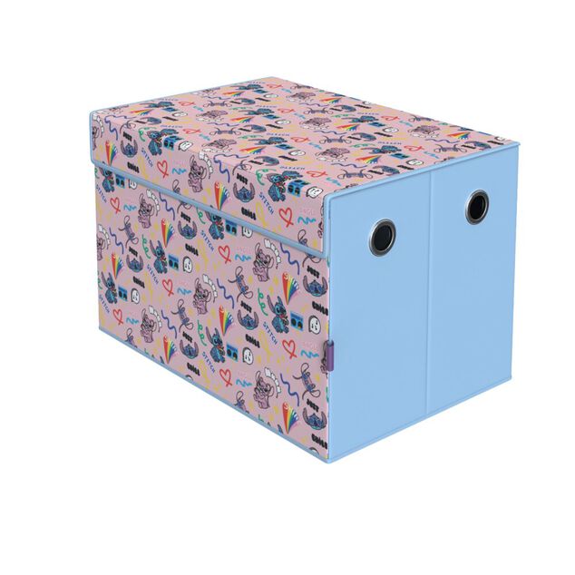 Coffre de rangement enfant Disney Stitch rembourr&eacute; mousse rose 49x33xH32cm