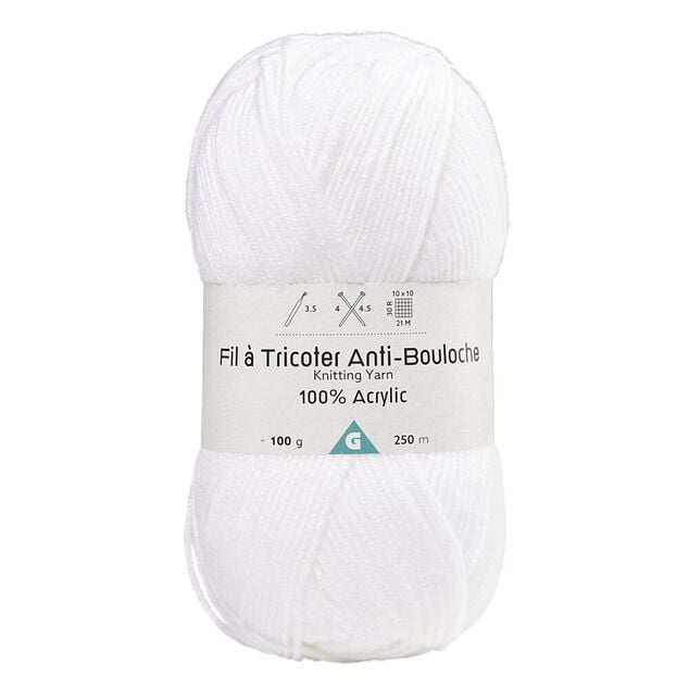 Pelote de fil &agrave; tricoter acrylique anti bouloche blanc