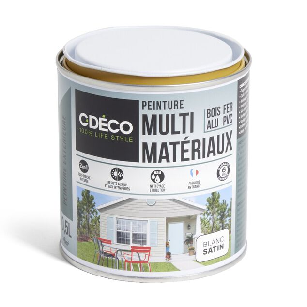 Peinture C'D&Eacute;CO tous supports 500ml blanc satin&eacute;