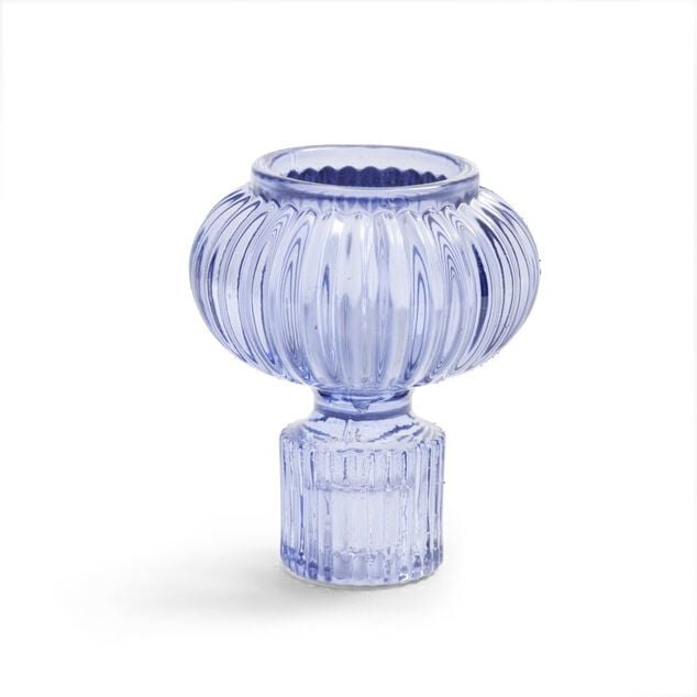 Bougeoir verre bleu Ø7,5xH9cm
