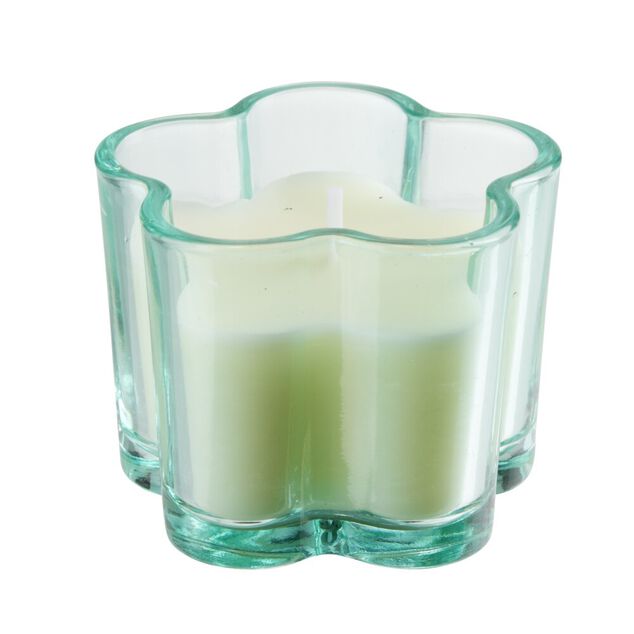 Bougie dans verre color&eacute; forme fleur &Oslash;5xH7cm (3 mod&egrave;les)