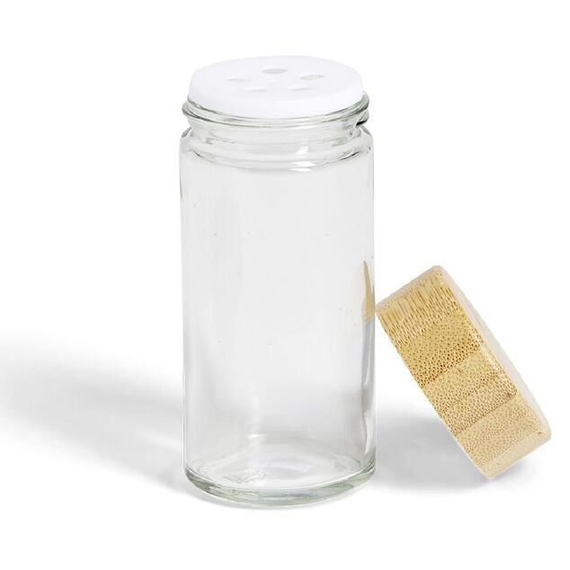 Pot &agrave; &eacute;pice en verre et couvercle bambou &Oslash;4,7xH9,8cm