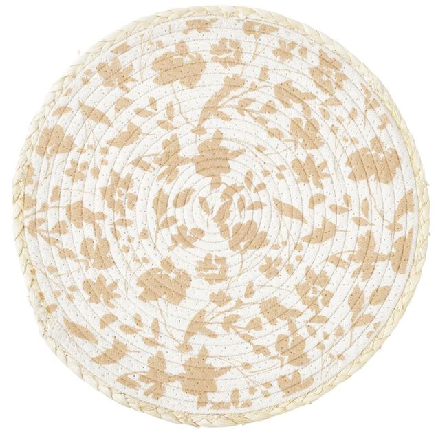 Set de table rond coton motif feuille automne orange &Oslash;35cm