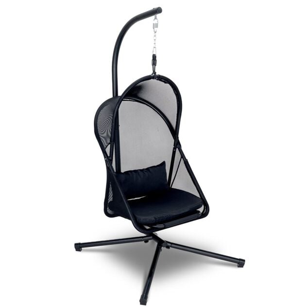 Fauteuil de jardin suspendu acier et tissu noir 115xH195X108cm