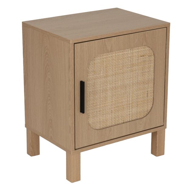 Table de chevet en bois et rotin Kanna 1 porte 40x30xH48cm