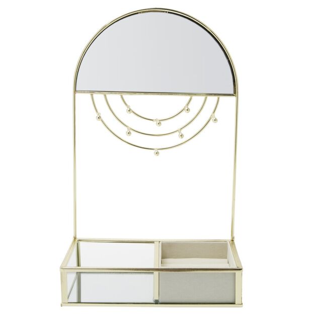 Porte-bijoux m&eacute;tal dor&eacute; avec miroir 18x10xH30cm