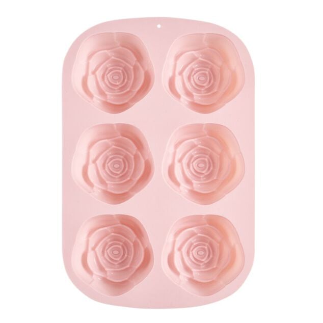 Moule &agrave; g&acirc;teau x6 fleur rose silicone 16,5x22,5cm
