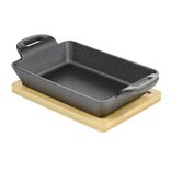 Mini plat rectangulaire en fonte avec support bambou L19X11X5 cm noir