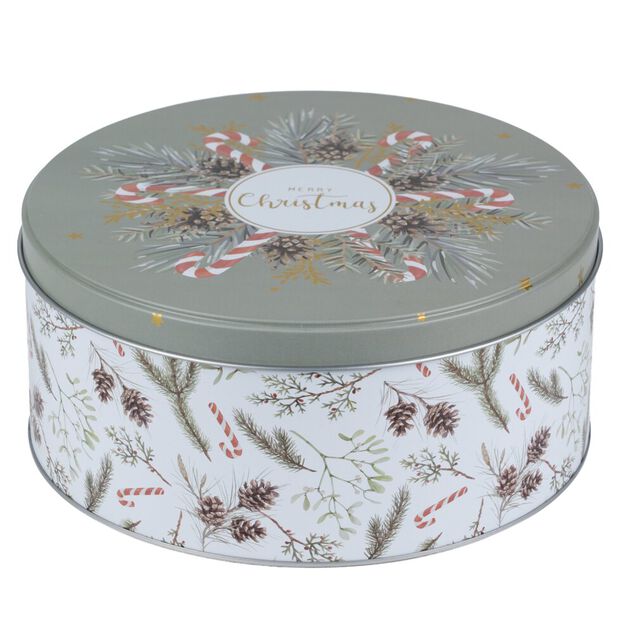 Bo&icirc;te alimentaire ronde avec couvercle imprim&eacute; No&euml;l m&eacute;tal &Oslash;19XH9 cm