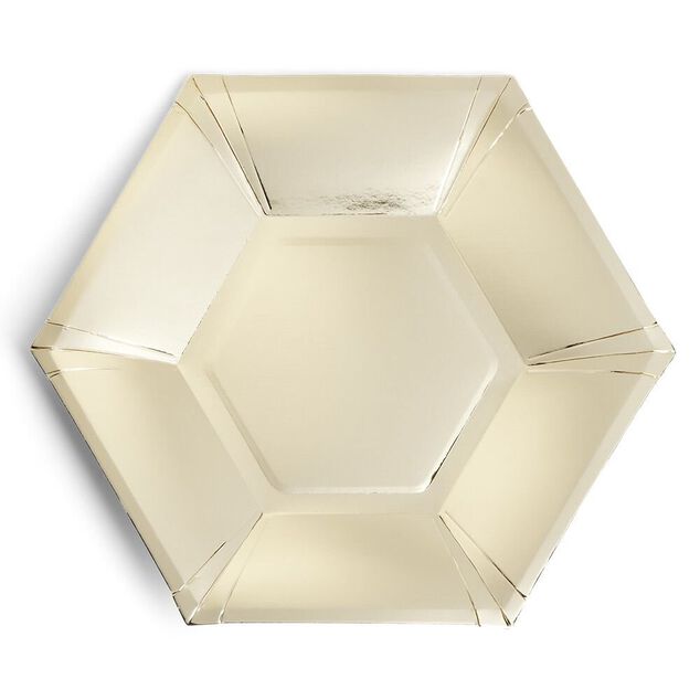 Plateau hexagonal carton dor&eacute; m&eacute;tallis&eacute; &Oslash;26cm x10