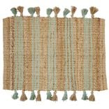 Tapis en jute vert et naturel avec pompons 60x90cm