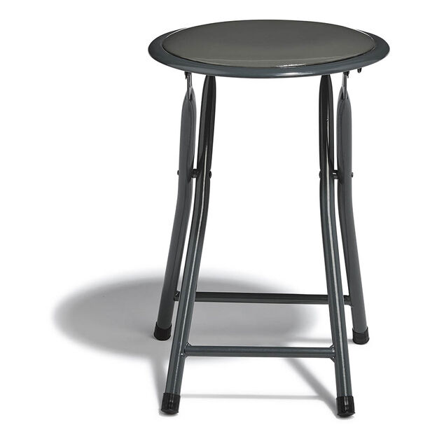 Tabouret pliant Aiden m&eacute;tal et pvc Gris L.30 x P.35 x H.45 cm