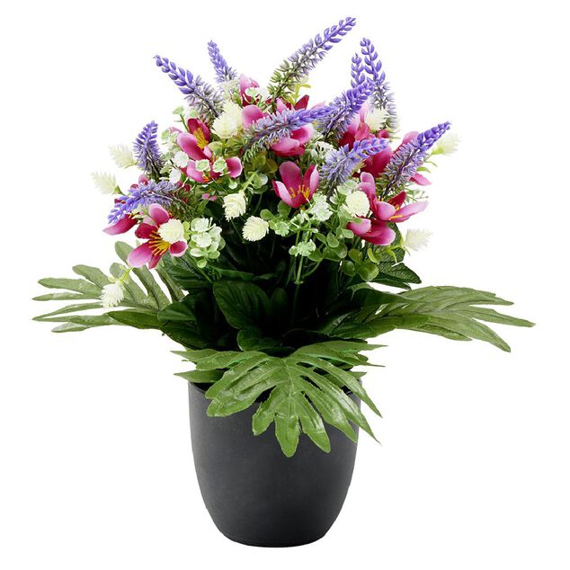 Pot bruy&egrave;re et rose artificiel &Oslash;25xH32cm