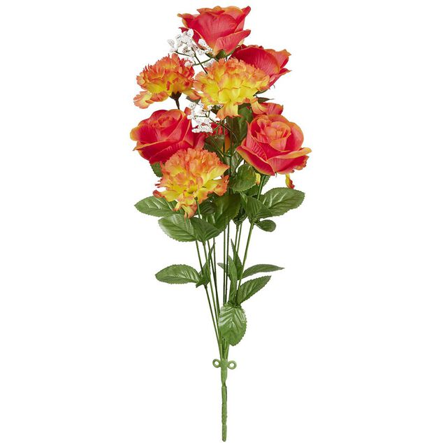 Piquet rose et oeillet orange bouquet fleur artificielle 10 t&ecirc;tes H46cm