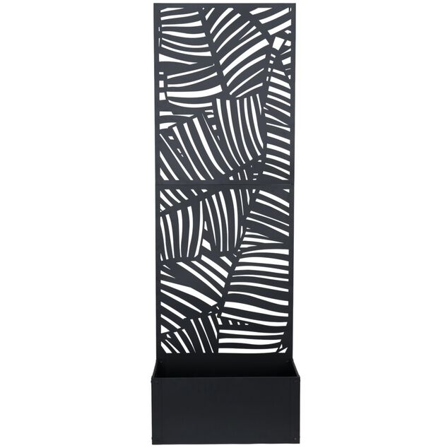 Panneau d&eacute;coratif ext&eacute;rieur avec jardini&egrave;re int&eacute;gr&eacute;e m&eacute;tal noir 60x31xH180cm
