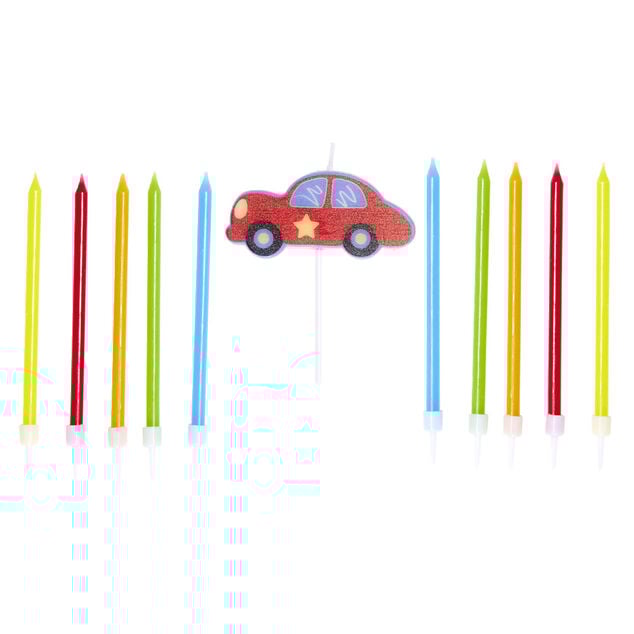 Lot de 10 bougies anniversaire voiture avec support