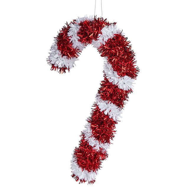 Sucre d'orge rouge et blanc &agrave; suspendre H.16 cm