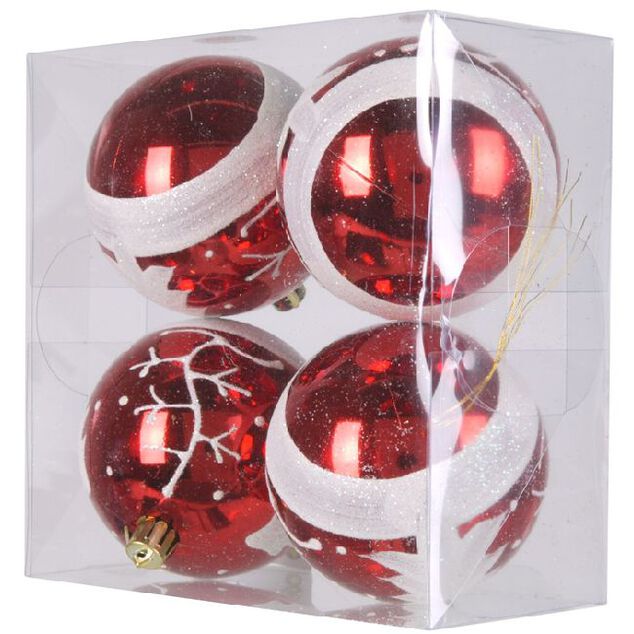 Boule de No&euml;l rouge blanche x4