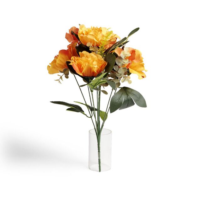 Fleur artificielle piquet pivoine/hortensia/eucalyptus orange &Oslash;20xH40cm