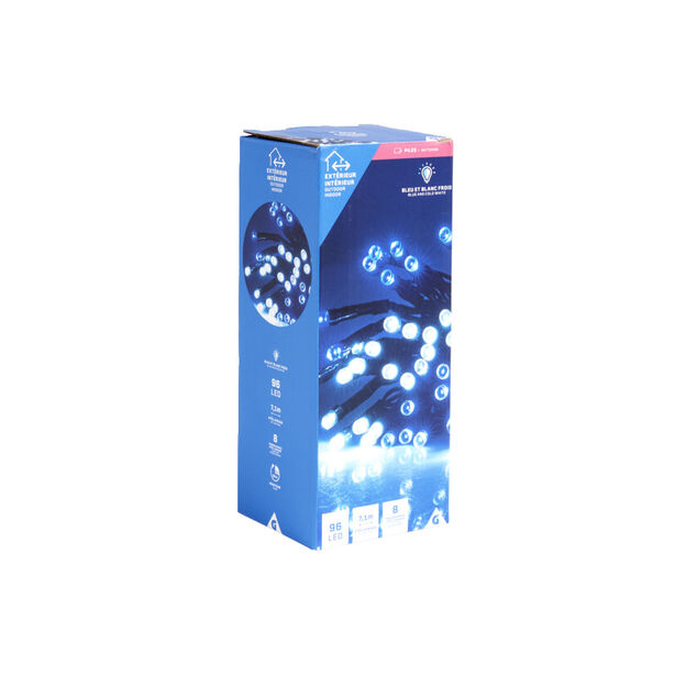 Guirlande lumineuse ext&eacute;rieur 96LED bleu et blanc froid 7,1m
